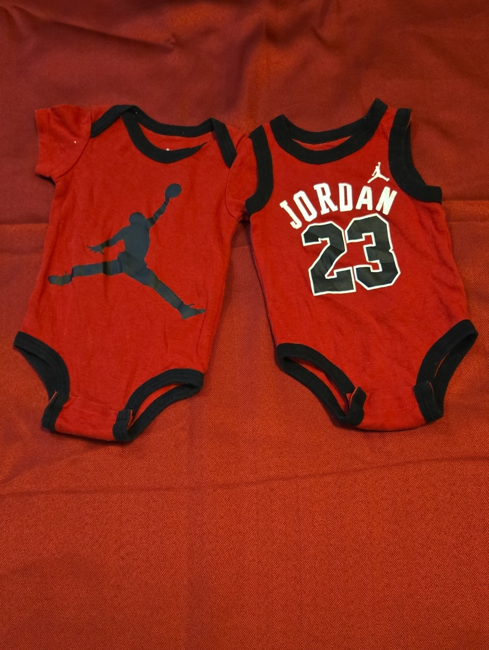 2 Onesies Jordan 23 Red Baby Bodysuit Set
